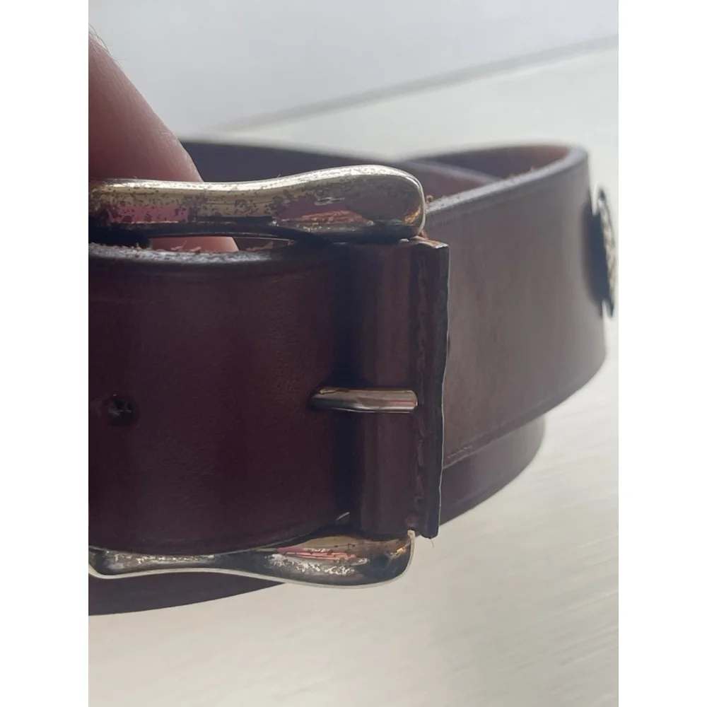 Vtg Neiman Marcus Brown Leather Western Concho Style Belt 34 Silver Buckle